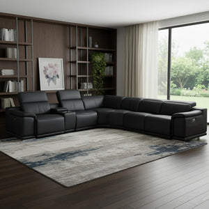 HomeRoots Black Italian Leather Power Reclining U-Shaped Sectional Sofa with Console for Ultimate Comfort Black 476591