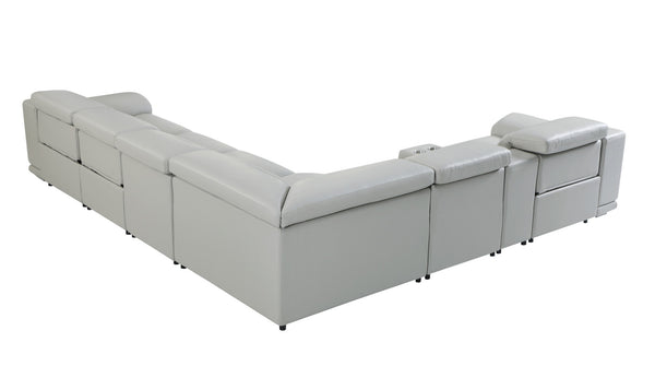 Homeroots Light Gray Italian Leather Power Reclining U Shaped Seven Piece Corner Sectional With Console Light Grey  476592