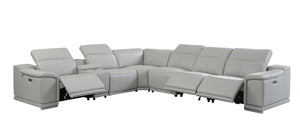 Homeroots Light Gray Italian Leather Power Reclining U Shaped Seven Piece Corner Sectional With Console Light Grey  476592