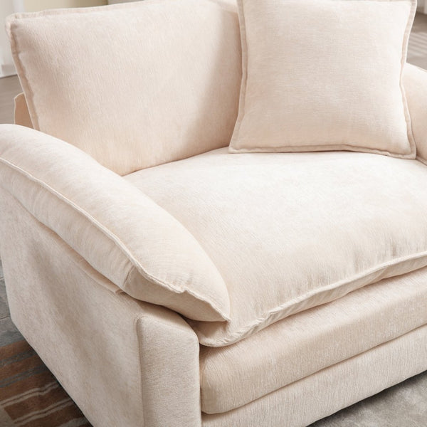 English Elm 44.5" Oversized Club Chair with Ottoman Chenille Upholstered Solid Wood Reading Seat Beige W3244S00008