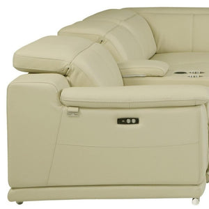 HomeRoots Beige Italian Leather U-Shaped Sectional Sofa with Power Recline and Console for Ultimate Comfort BROWN 476593
