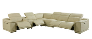 Homeroots Beige Italian Leather Power Reclining U Shaped Seven Piece Corner Sectional With Console Brown  476593