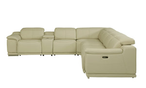 Homeroots Beige Italian Leather Power Reclining U Shaped Seven Piece Corner Sectional With Console Brown  476593