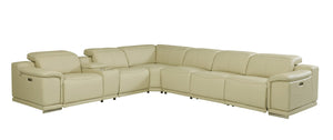 Homeroots Beige Italian Leather Power Reclining U Shaped Seven Piece Corner Sectional With Console Brown  476593