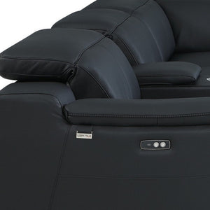 Homeroots Black Italian Leather Power Reclining U Shaped Seven Piece Corner Sectional With Console Black  476594