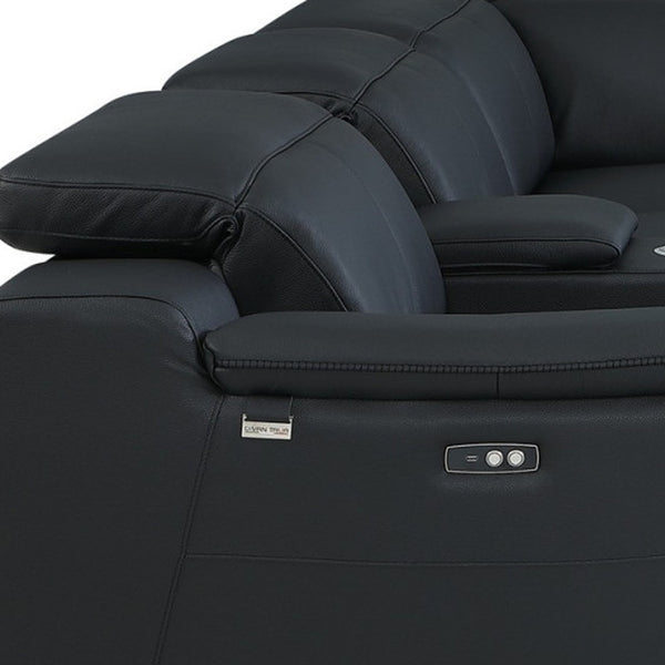 Homeroots Black Italian Leather Power Reclining U Shaped Seven Piece Corner Sectional With Console Black  476594