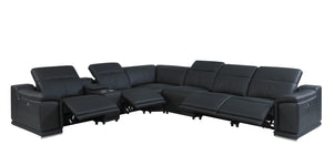 Homeroots Black Italian Leather Power Reclining U Shaped Seven Piece Corner Sectional With Console Black  476594