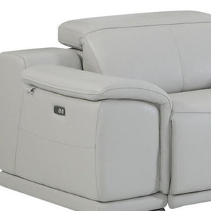 HomeRoots Light Italian Leather Power Reclining U-Shaped Seven-Piece Sectional with Console for Ultimate Comfort LIGHT GREY 476595