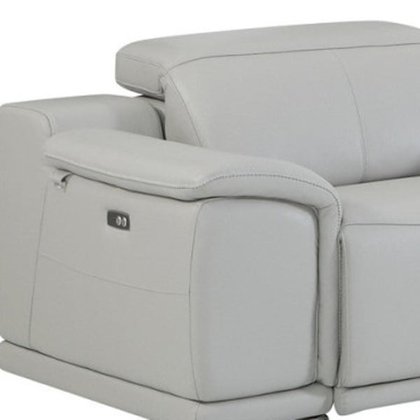 HomeRoots Light Italian Leather Power Reclining U-Shaped Seven-Piece Sectional with Console for Ultimate Comfort LIGHT GREY 476595