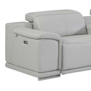 HomeRoots Light Italian Leather Power Reclining U-Shaped Seven-Piece Sectional with Console for Ultimate Comfort LIGHT GREY 476595