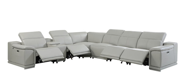 Homeroots Three Piece Indoor Italian Leather Seating Set For Six – Luxurious Comfort & Stylish Design Light Grey  476595