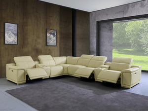 Homeroots Beige Italian Leather Power Reclining U Shaped Eight Piece Corner Sectional With Console Beige  476596