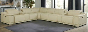Homeroots Beige Italian Leather Power Reclining U Shaped Eight Piece Corner Sectional With Console Beige  476596
