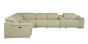 Homeroots Beige Italian Leather Power Reclining U Shaped Eight Piece Corner Sectional With Console Beige  476596