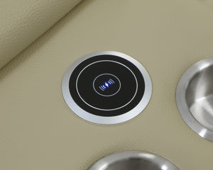 Homeroots Beige Italian Leather Power Reclining U Shaped Eight Piece Corner Sectional With Console Beige  476596