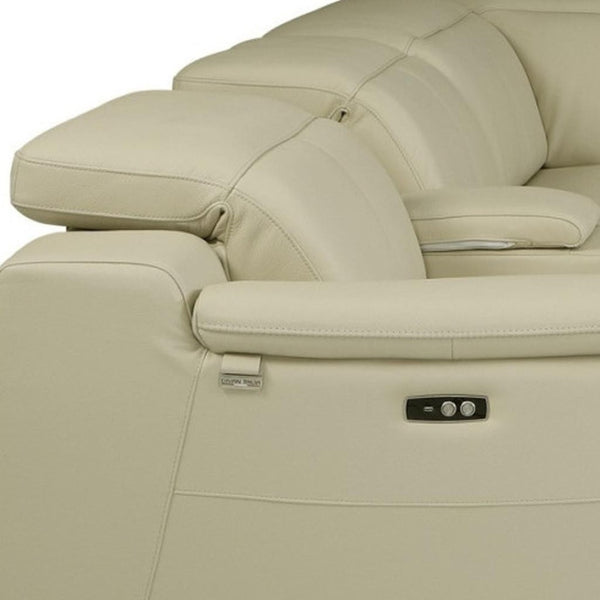 HomeRoots Beige Italian Leather U-Shaped Sectional Sofa with Power Recline, Console & USB - Luxurious Comfort Beige 476596