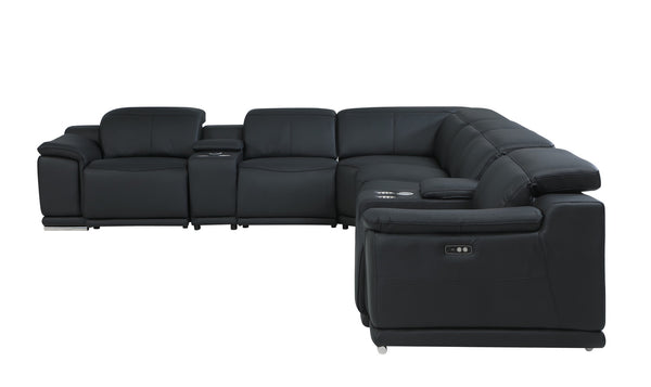 Homeroots Black Italian Leather Power Reclining U Shaped Eight Piece Corner Sectional With Console Black  476597