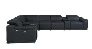 Homeroots Black Italian Leather Power Reclining U Shaped Eight Piece Corner Sectional With Console Black  476597