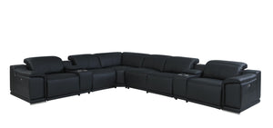 Homeroots Black Italian Leather Power Reclining U Shaped Eight Piece Corner Sectional With Console Black  476597