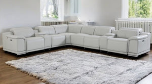 Homeroots Light Gray Italian Leather Power Reclining U Shaped Eight Piece Corner Sectional With Console Light Grey  476598