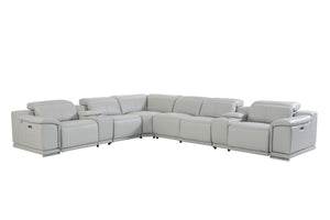 Homeroots Light Gray Italian Leather Power Reclining U Shaped Eight Piece Corner Sectional With Console Light Grey  476598