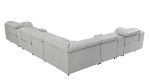 Homeroots Light Gray Italian Leather Power Reclining U Shaped Eight Piece Corner Sectional With Console Light Grey  476598