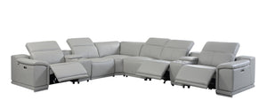 Homeroots Light Gray Italian Leather Power Reclining U Shaped Eight Piece Corner Sectional With Console Light Grey  476598