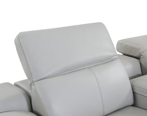 HomeRoots Light Italian Leather Power Reclining U-Shaped Sectional with Console for Modern Living Spaces LIGHT GREY 476598