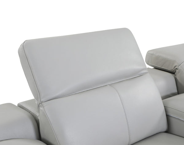 HomeRoots Light Italian Leather Power Reclining U-Shaped Sectional with Console for Modern Living Spaces LIGHT GREY 476598