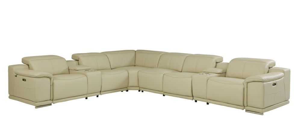 HomeRoots Beige Italian Leather U-Shaped Sectional Sofa: Power Reclining Comfort with Console & USB Charging Beige 476599