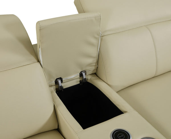 Homeroots Three Piece Indoor Italian Leather Seating Set For Six – Luxurious Comfort & Stylish Design Beige  476599