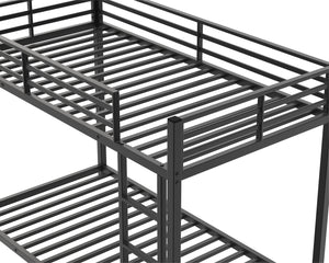 English Elm Twin Low Profile Metal Bunk Bed with Ladder, Black Steel Frame, Guardrail Safety, Easy Assembly, Durable W2904P372194