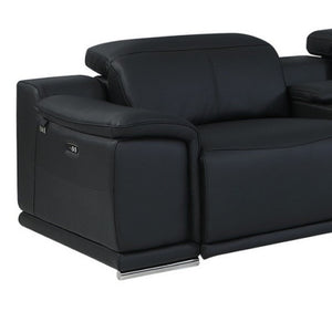HomeRoots Black Italian Leather Power Reclining U-Shaped Sectional Sofa with Console & USB Charging Port Black 476600