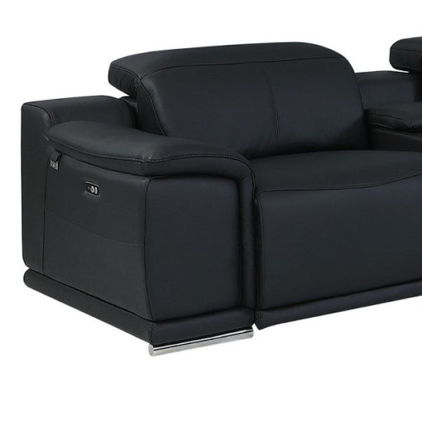 HomeRoots Black Italian Leather Power Reclining U-Shaped Sectional Sofa with Console & USB Charging Port Black 476600