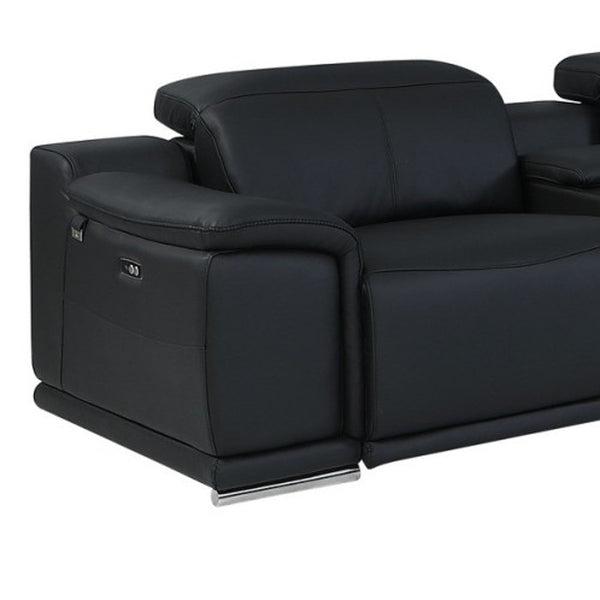 Homeroots Black Italian Leather Power Reclining U Shaped Eight Piece Corner Sectional With Console Black  476600