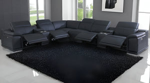 Homeroots Black Italian Leather Power Reclining U Shaped Eight Piece Corner Sectional With Console Black  476600