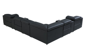 HomeRoots Black Italian Leather Power Reclining U-Shaped Sectional Sofa with Console & USB Charging Port Black 476600