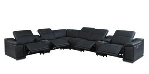 Homeroots Black Italian Leather Power Reclining U Shaped Eight Piece Corner Sectional With Console Black  476600