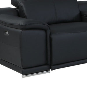 Homeroots Black Italian Leather Power Reclining U Shaped Eight Piece Corner Sectional With Console Black  476600