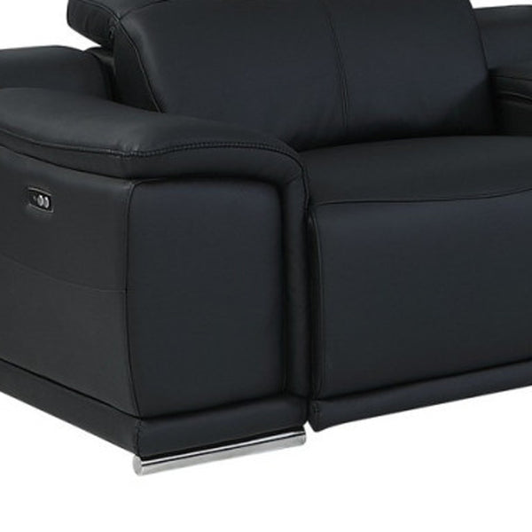 Homeroots Black Italian Leather Power Reclining U Shaped Eight Piece Corner Sectional With Console Black  476600