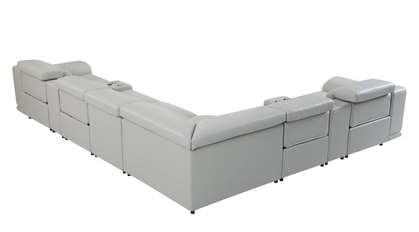 Homeroots Light Gray Italian Leather Power Reclining U Shaped Eight Piece Corner Sectional With Console Light Grey  476601