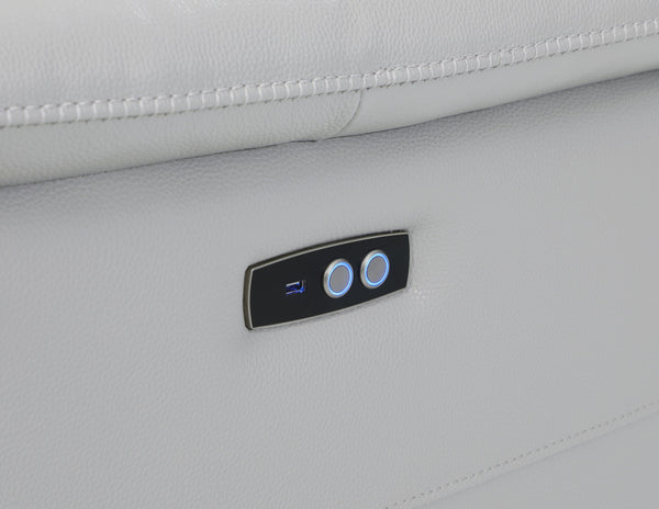 Homeroots Light Gray Italian Leather Power Reclining U Shaped Eight Piece Corner Sectional With Console Light Grey  476601