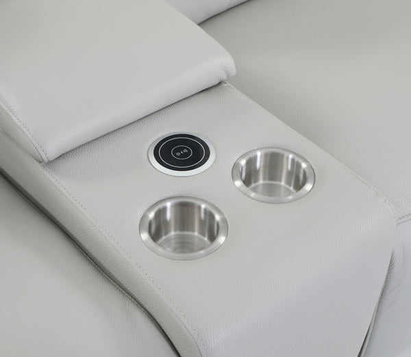 Homeroots Light Gray Italian Leather Power Reclining U Shaped Eight Piece Corner Sectional With Console Light Grey  476601