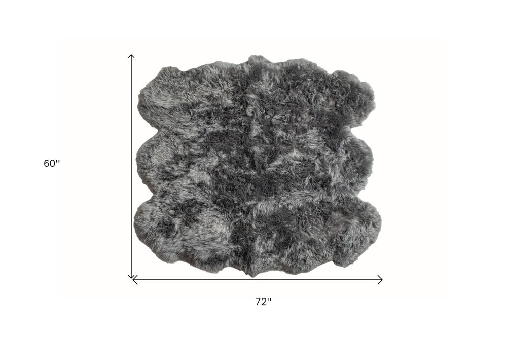 HomeRoots 5' X 6' Wool Sheepskin Handmade Area Rug – Luxurious, Cozy, and Unique Accent for Any Space Gray 476622