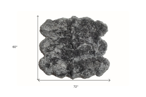 Homeroots 5' X 6' Grey Wool Sheepskin Handmade Area Rug  Wool 476622