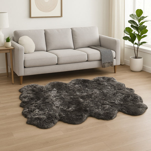 HomeRoots 6' Handmade Sheepskin Area Rug - Artisan Crafted Wool with Unique Organic Shape for Warmth & Style Gray 476627