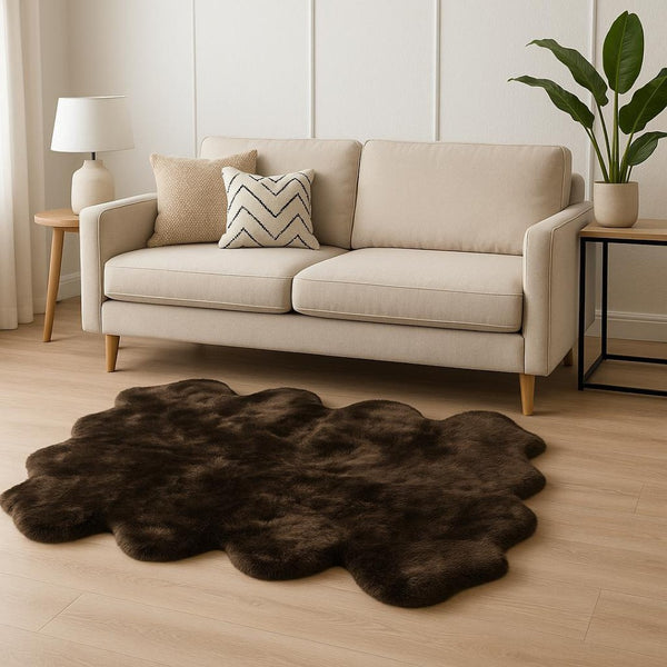 HomeRoots 6' Handmade Sheepskin Area Rug - Artisan Crafted Wool with Unique Organic Shape for Warmth & Style Chocolate 476628