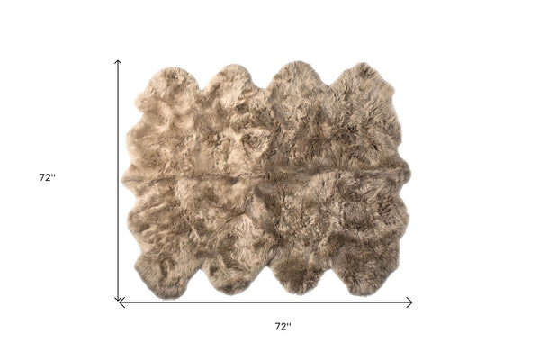 Homeroots 6' X 6' Taupe Wool Sheepskin Handmade Area Rug  Wool 476630