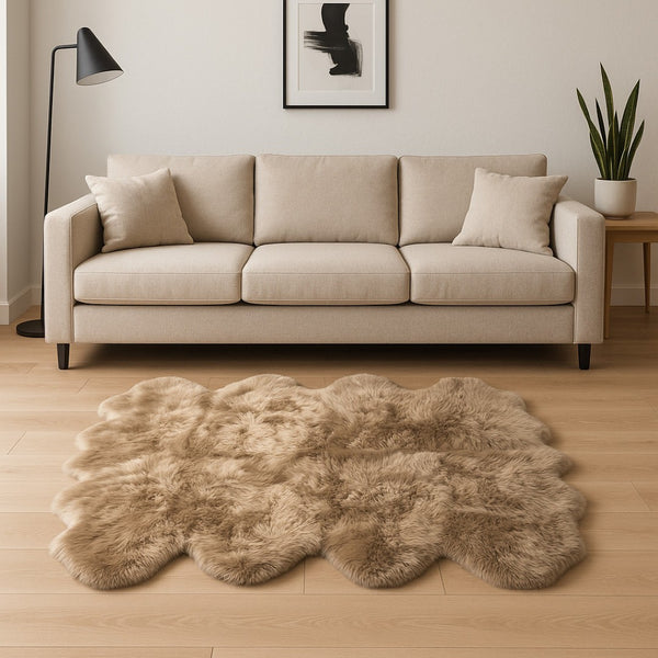 HomeRoots 6' Handmade Sheepskin Area Rug - Artisan Crafted Wool with Unique Organic Shape for Warmth & Style Taupe 476630