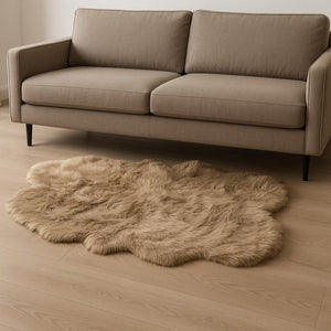 HomeRoots 4' X 6' Luxurious Faux Fur Washable Area Rug - Soft, Non-Slip Design for Cozy Home Decor Accents Tan 476636